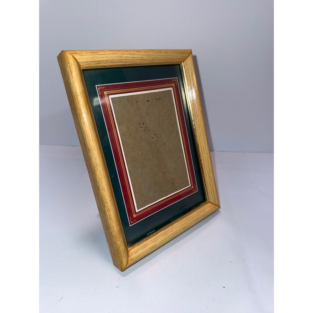 Vintage Intercraft Oak Wood Picture Frame 5x7 Green Burgundy Gold Matting